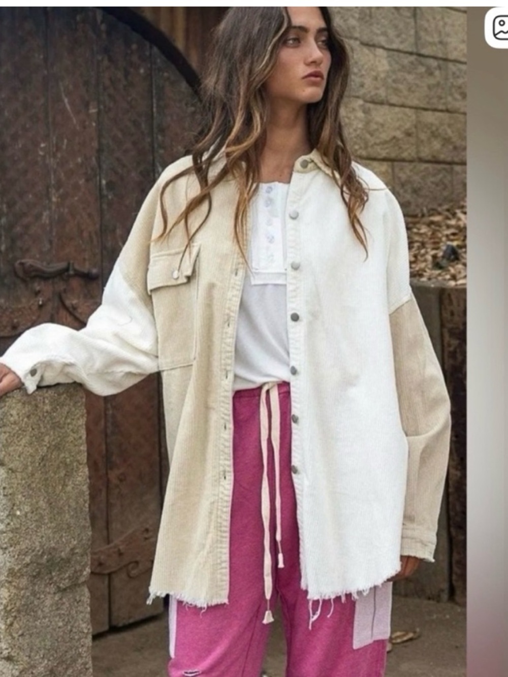 POL two-tone cream blue white corduroy oversized shirt shacket spring summer - Picture 2 of 9